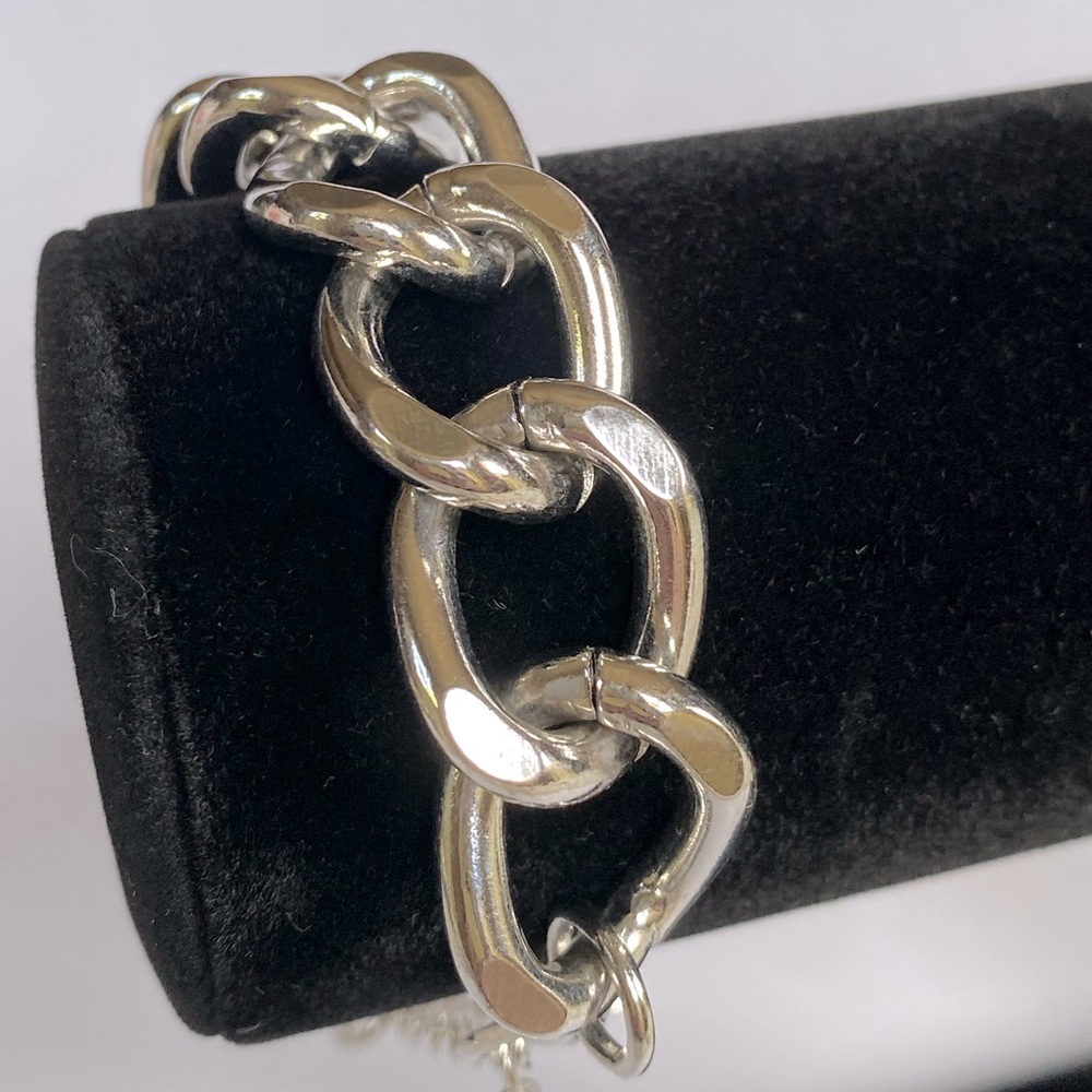 Vintage Silver Large Chain Statement Bracelet - image 7